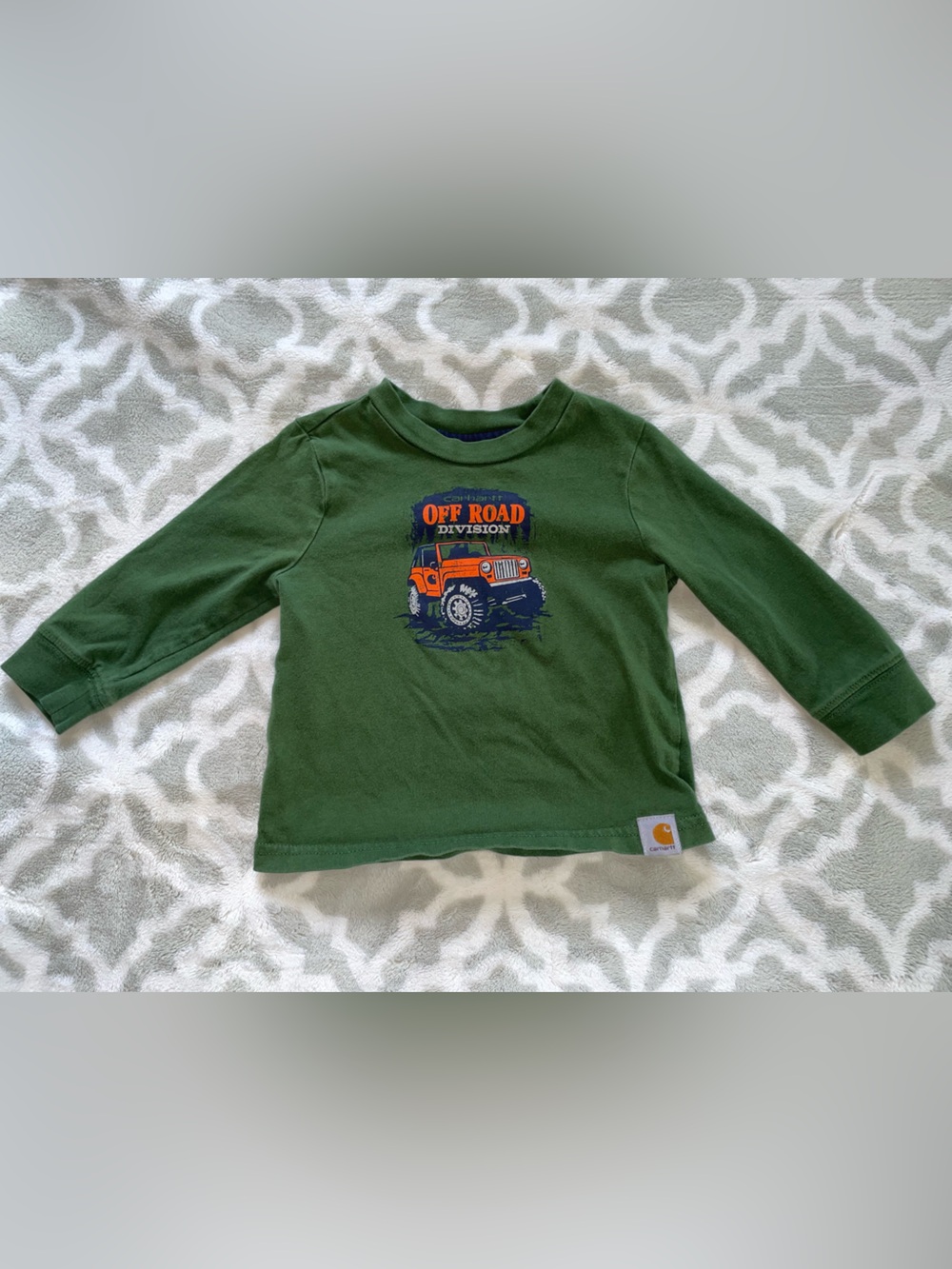 Carhartt Green Long Sleeve Tee with Orange & Navy Off-Road Graphic